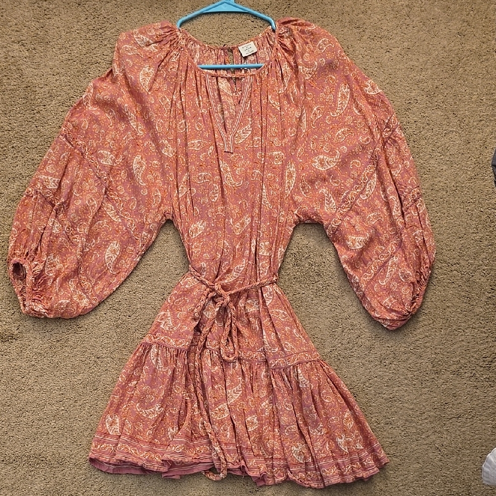 Patrons of Peace Pink and Orange Paisley Dress With Belt Size Small